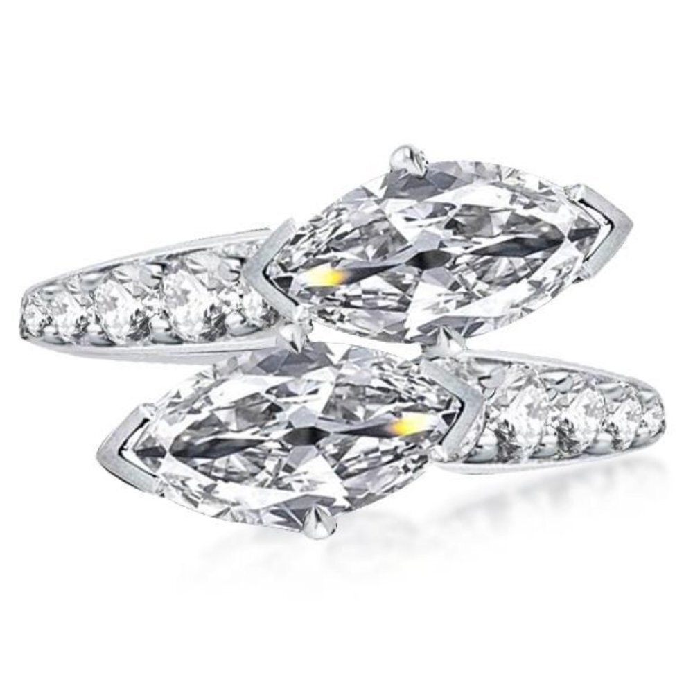 Marquise Double-CZ Bypass Ring in Silver - Picture 11 of 11